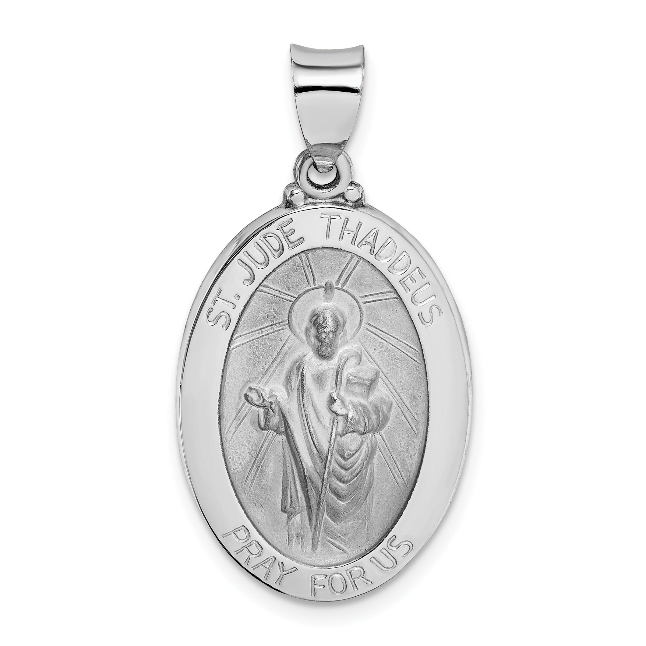 14K White Gold Polish/Satin St Jude Thaddeus Medal Hollow Pendant