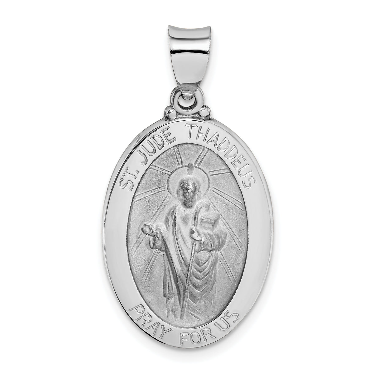 14K White Gold Polish/Satin St Jude Thaddeus Medal Hollow Pendant