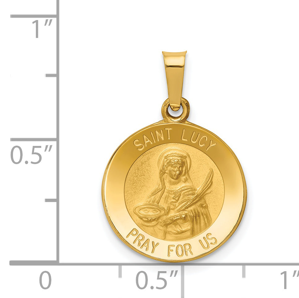 14K Polished and Satin St Lucy Medal Hollow Pendant