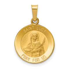 14k Polished and Satin St Lucy Medal Hollow Pendant