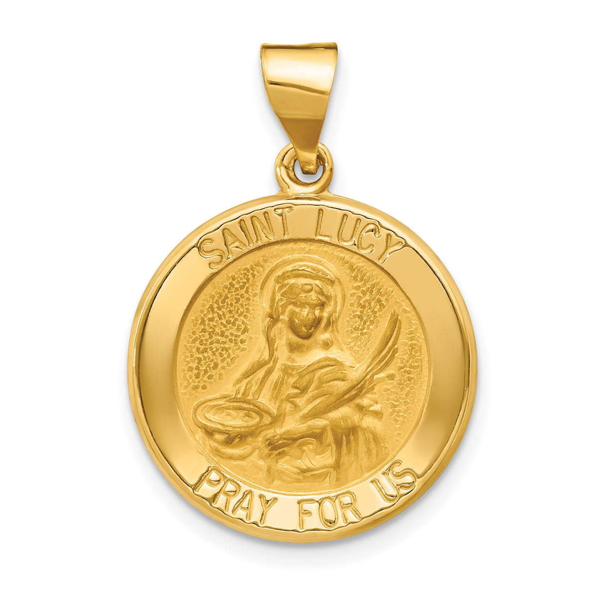 14k Polished and Satin St Lucy Medal Hollow Pendant
