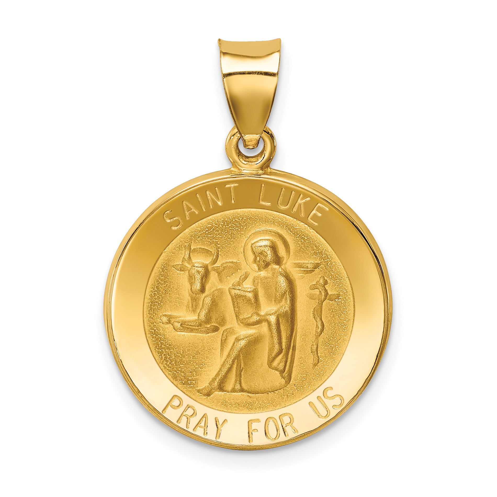 14k Polished and Satin St Luke Medal Hollow Pendant Main image
