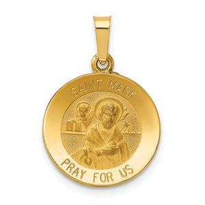 Saint Mark Medal Pendant in 14K Yellow Gold, 22mm Satin & Polished - Sophia Jewelers