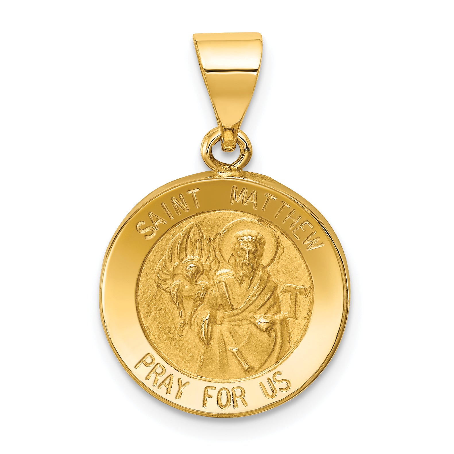 14k Polished and Satin St Matthew Medal Hollow Pendant Main image