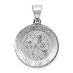 14k White Gold Polished and Satin St Matthew Hollow Pendant