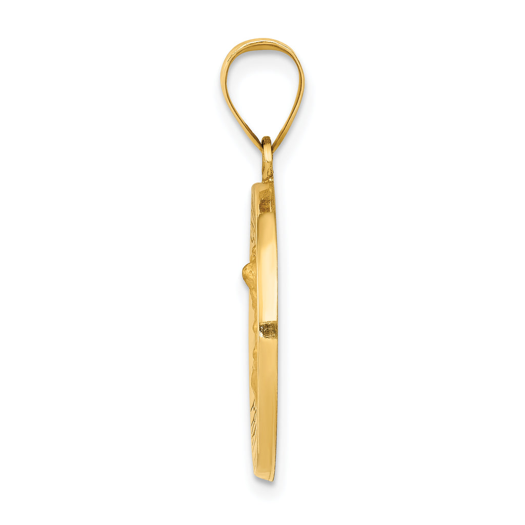 14K Polished and Satin St Michael Medal Hollow Pendant