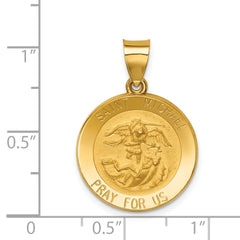 14K Polished and Satin St Michael Medal Hollow Pendant