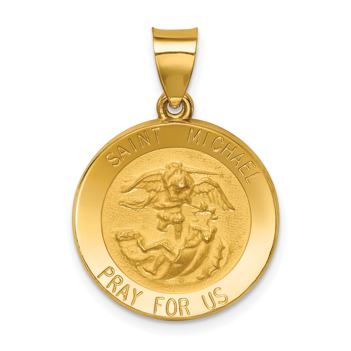 14k Polished and Satin St Michael Medal Hollow Pendant