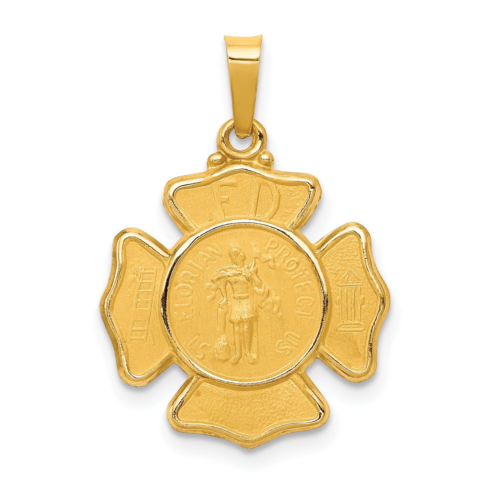 14k Polished and Satin St Florian Badge Medal Hollow Pendant Main image