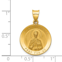 14K Polished and Satin St Nicholas Medal Hollow Pendant