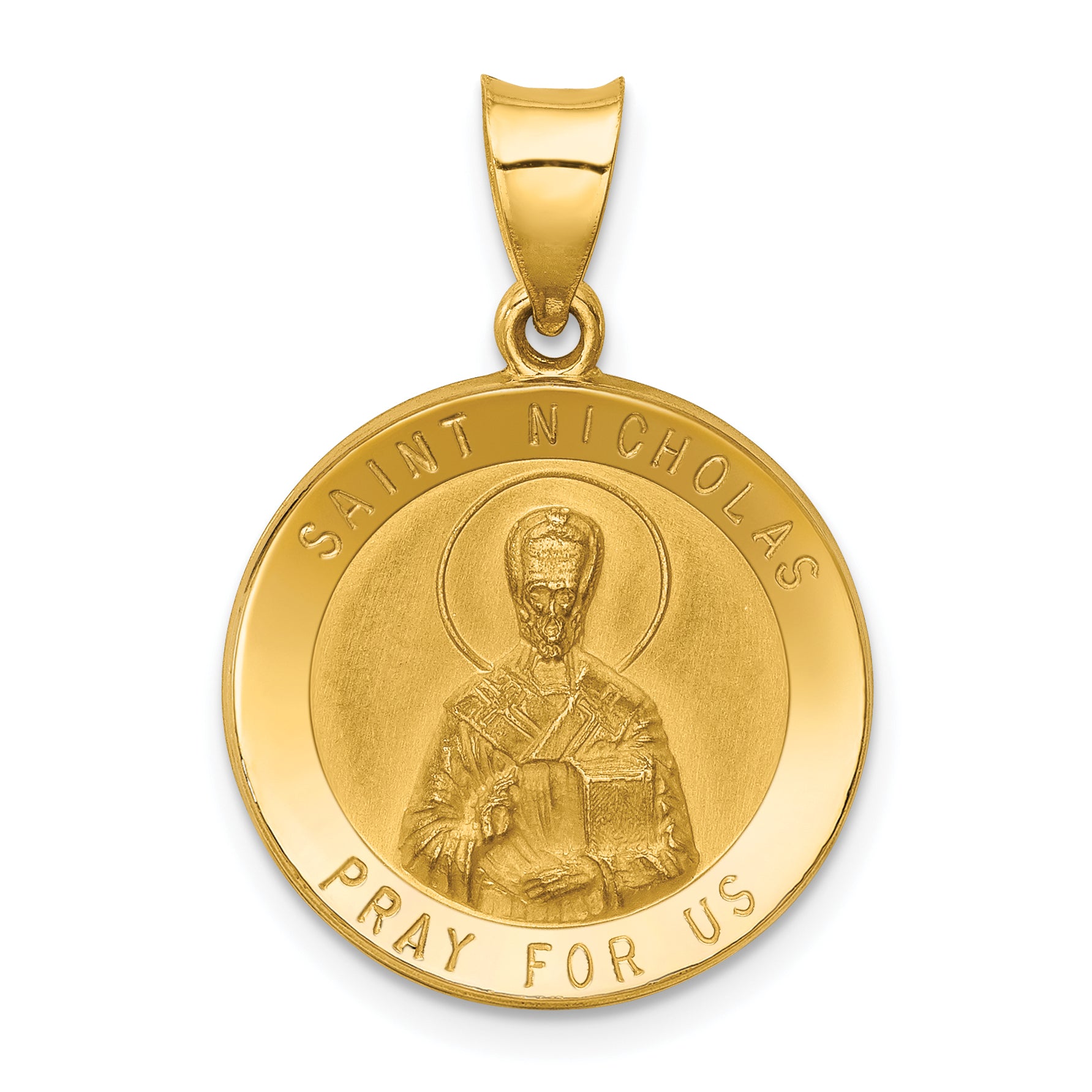 14k Polished and Satin St Nicholas Medal Hollow Pendant Main image