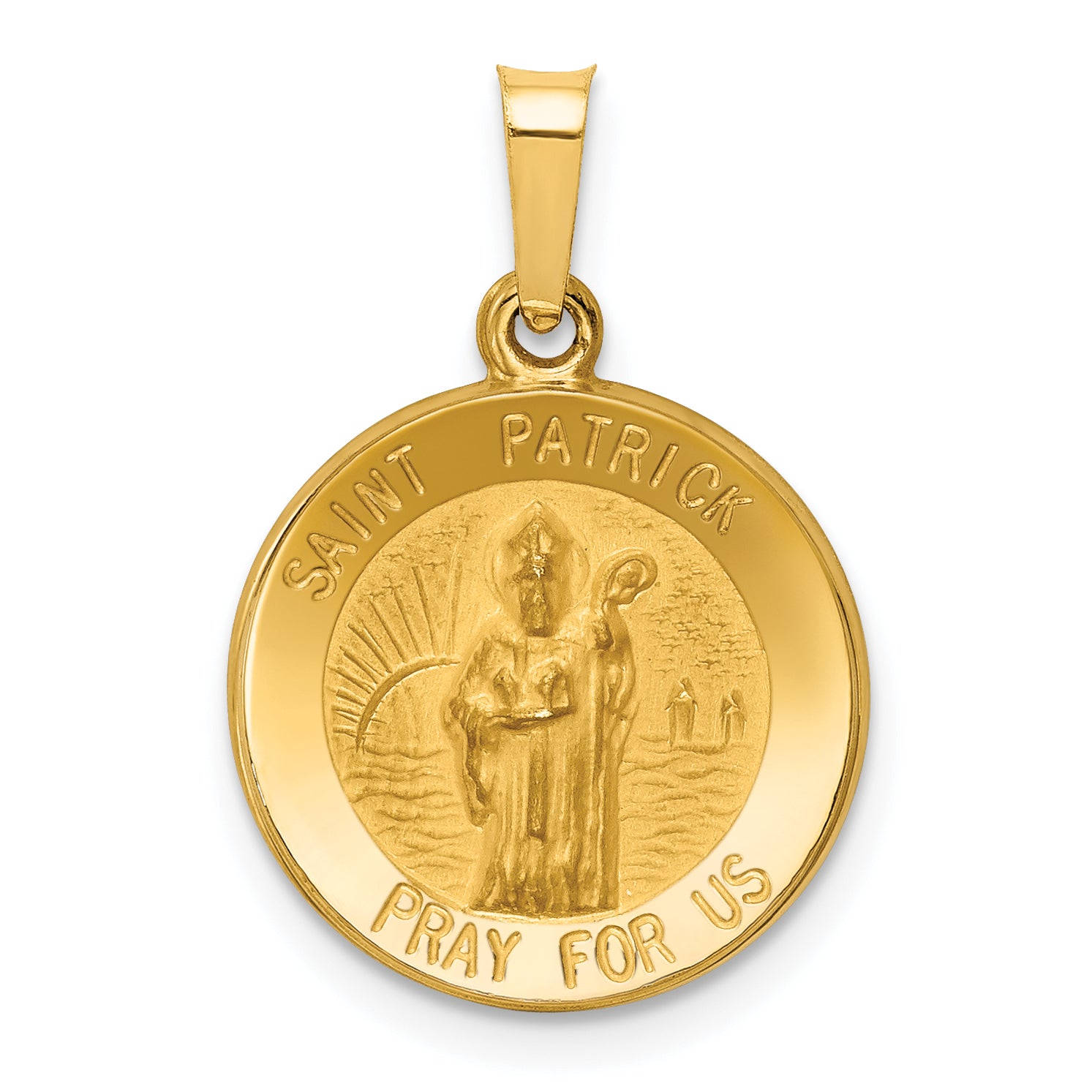 14k Polished and Satin St Patrick Medal Hollow Pendant