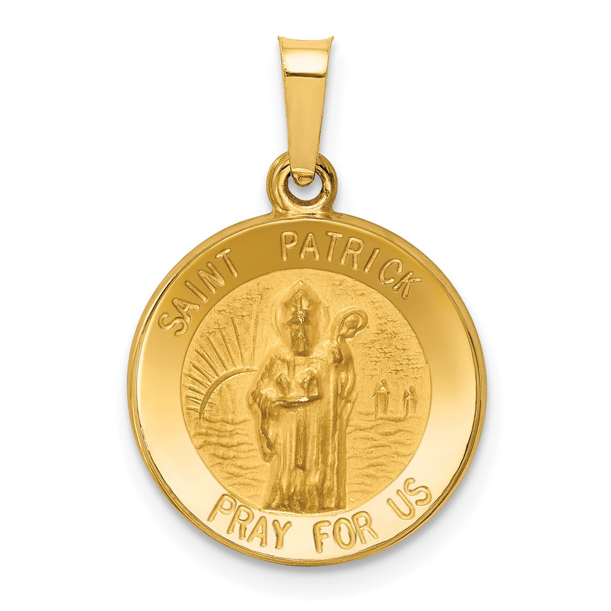 14k Polished and Satin St Patrick Medal Hollow Pendant