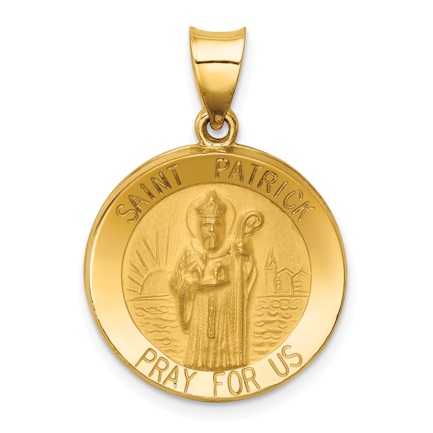 14k Polished and Satin St Patrick Medal Hollow Pendant Main image