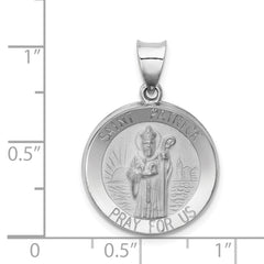 14K White Gold Polished and Satin St Patrick Medal Hollow Pendant
