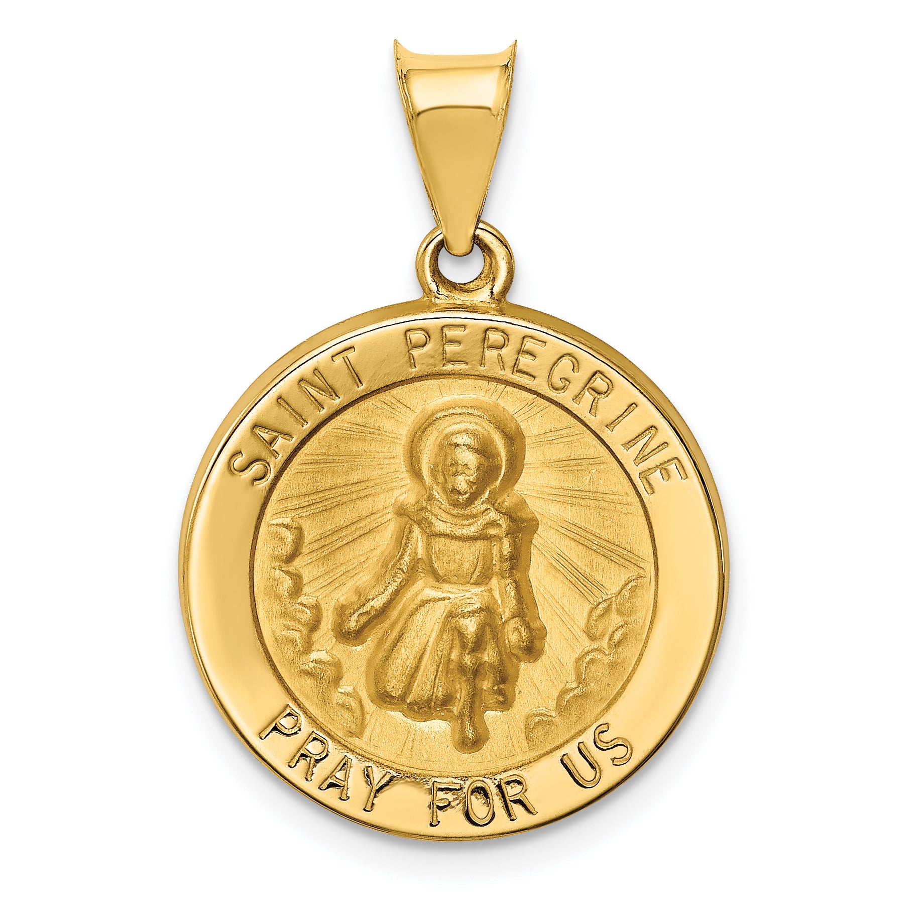 14k Polished and Satin St Peregrine Medal Hollow Pendant Main image