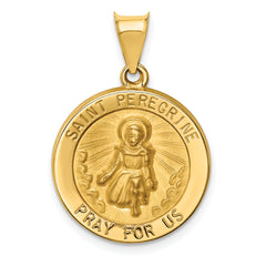 14k Polished and Satin St Peregrine Medal Hollow Pendant