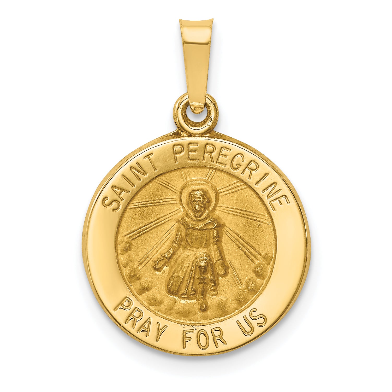 14k Polished and Satin St Peregrine Medal Hollow Pendant