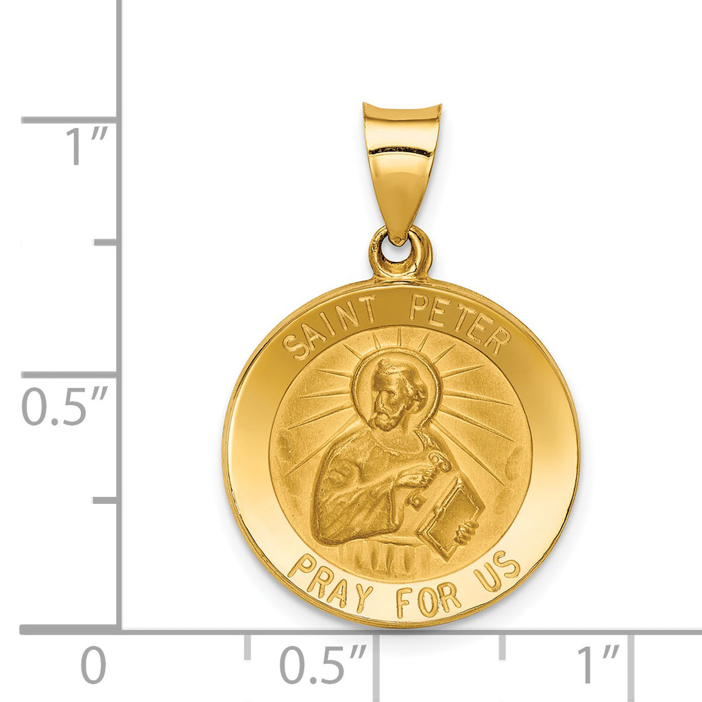 14K Polished and Satin St Peter Medal Hollow Pendant
