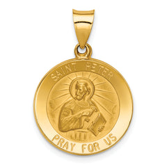 14k Polished and Satin St Peter Medal Hollow Pendant