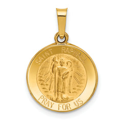 14k Polished and Satin St Raphael Medal Hollow Pendant