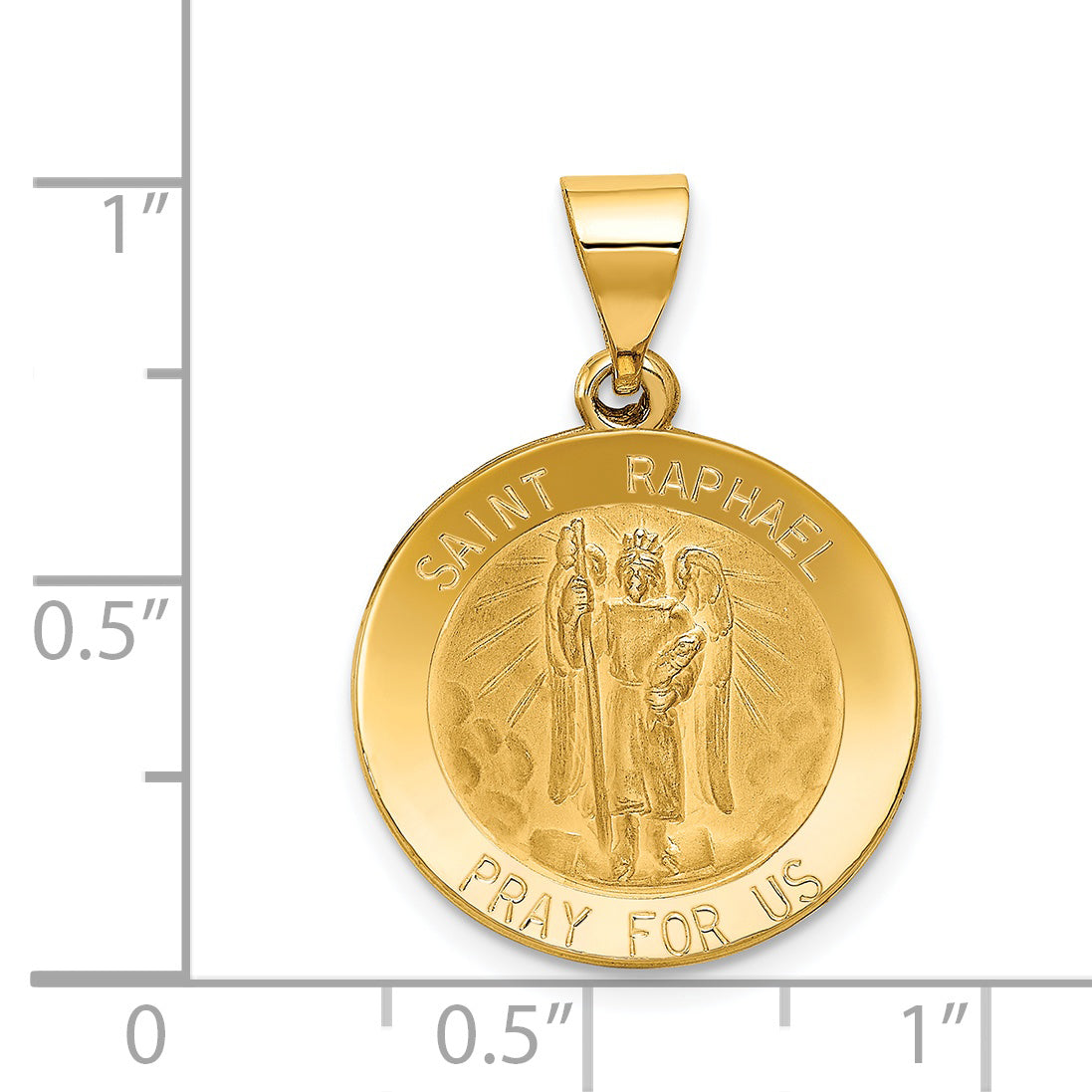14K Polished and Satin St Raphael Medal Hollow Pendant