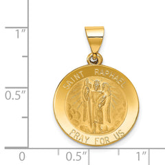 14K Polished and Satin St Raphael Medal Hollow Pendant