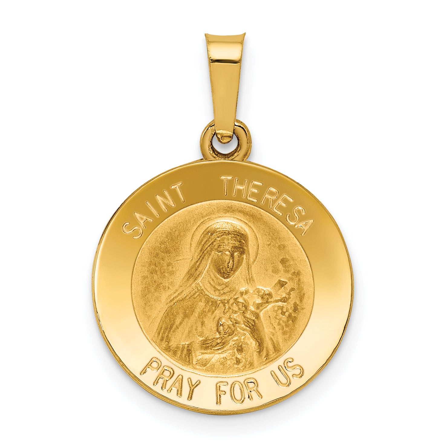 14k Polished and Satin St Theresa Medal Hollow Pendant Main image