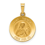 14k Polished and Satin St Theresa Medal Hollow Pendant