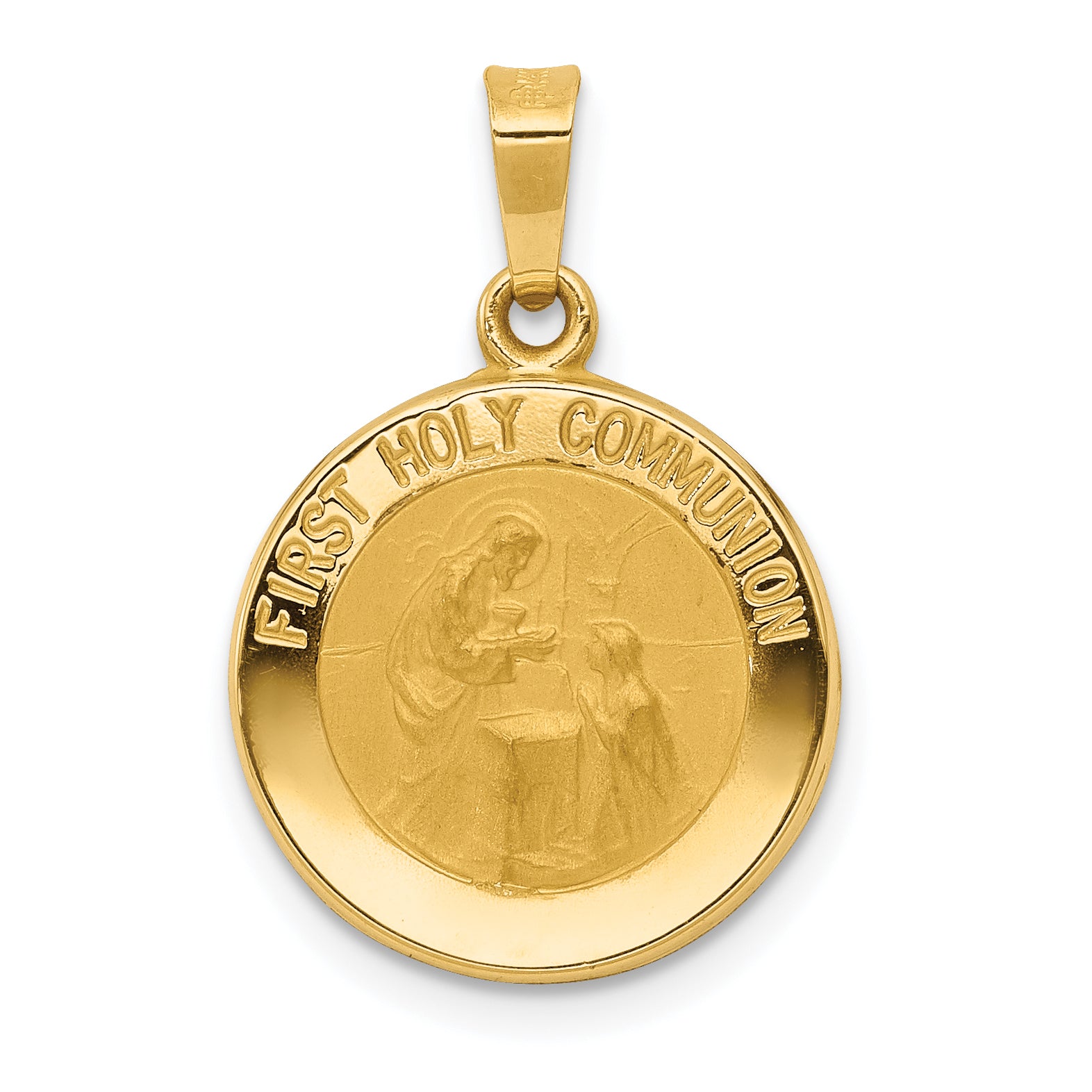 14k Polished/Satin First Holy Communion Medal Hollow Pendant Main image