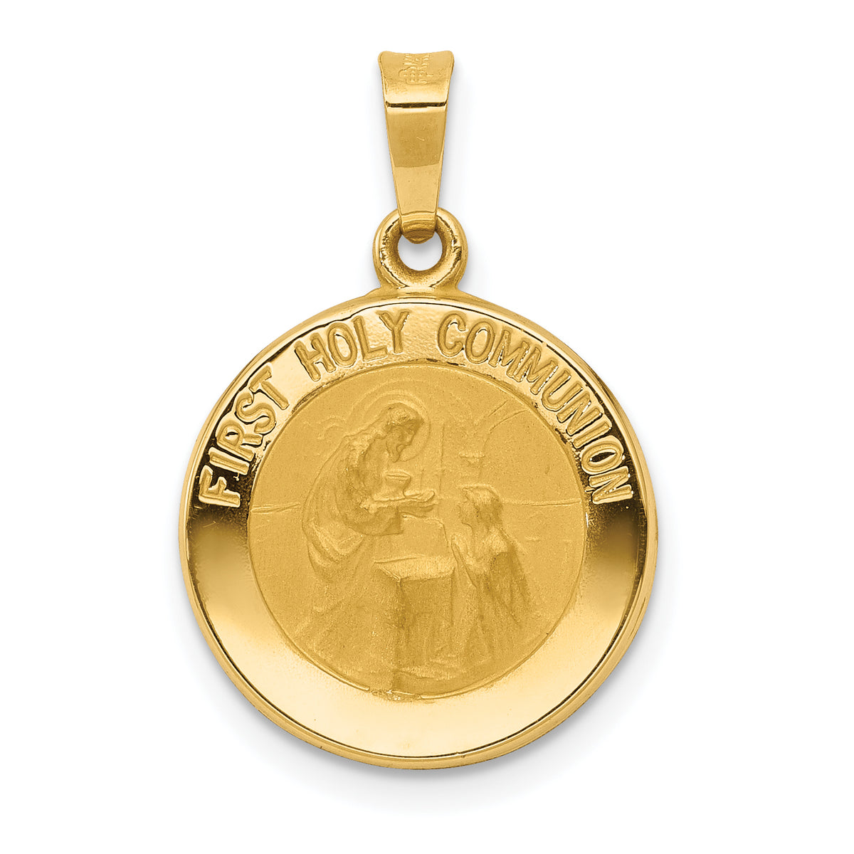 14k Polished/Satin First Holy Communion Medal Hollow Pendant