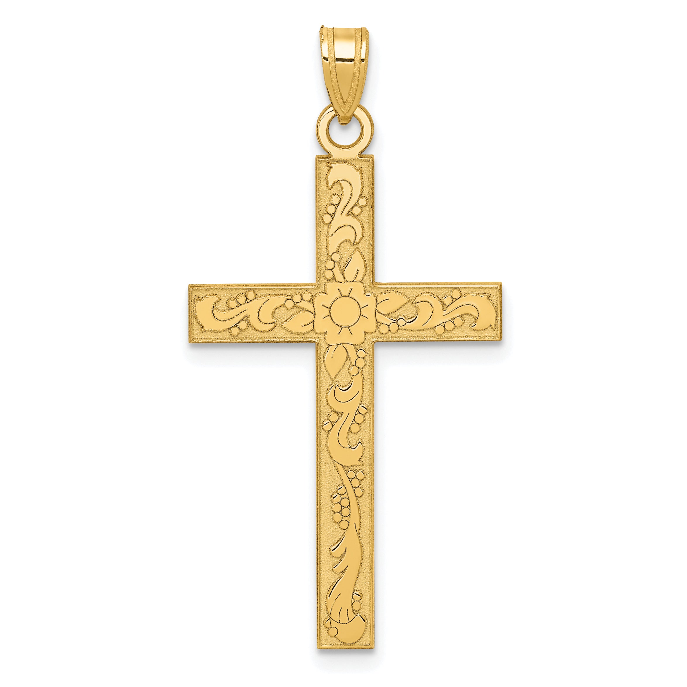 14k Etched Floral Cross Pendant Main image