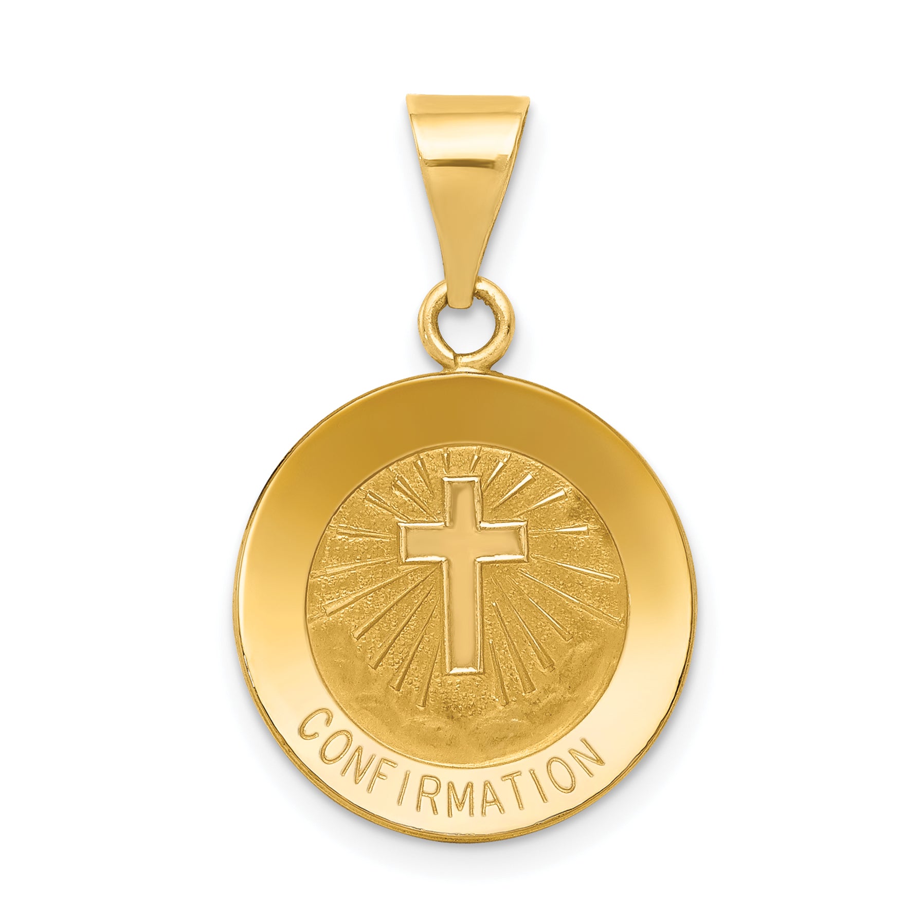 14k Polished and Satin Confirmation Medal Hollow Pendant Main image