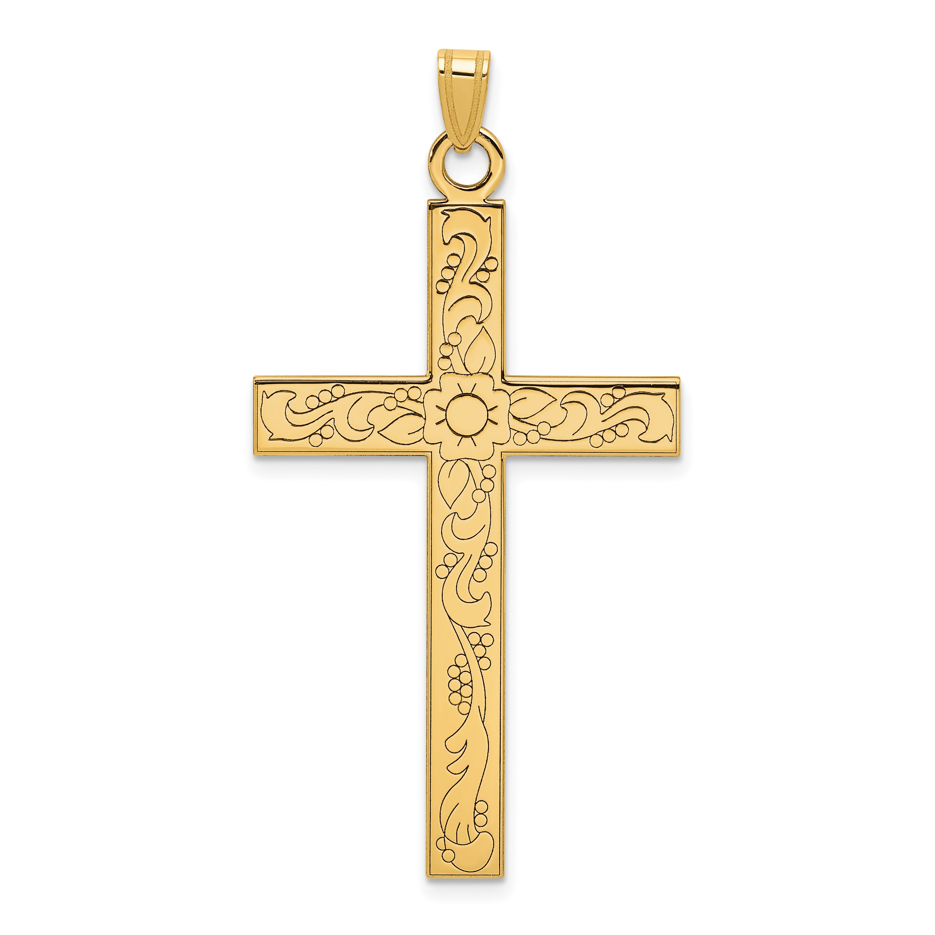 14k Etched Floral Design Cross Pendant Main image