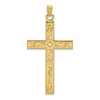 14k Etched Floral Design Cross Pendant
