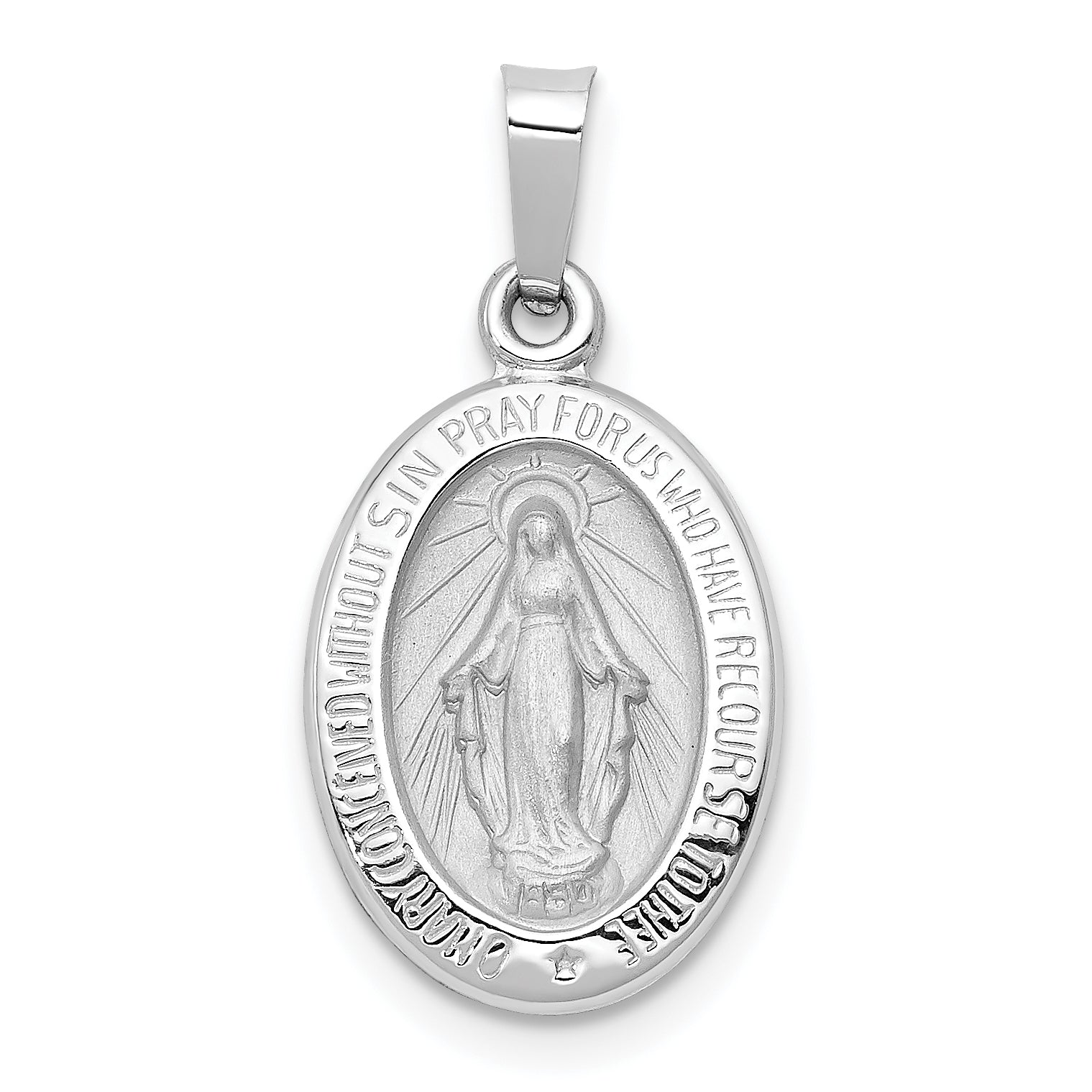 14k White Gold Polished/Satin Miraculous Medal Hollow Pendant Main image