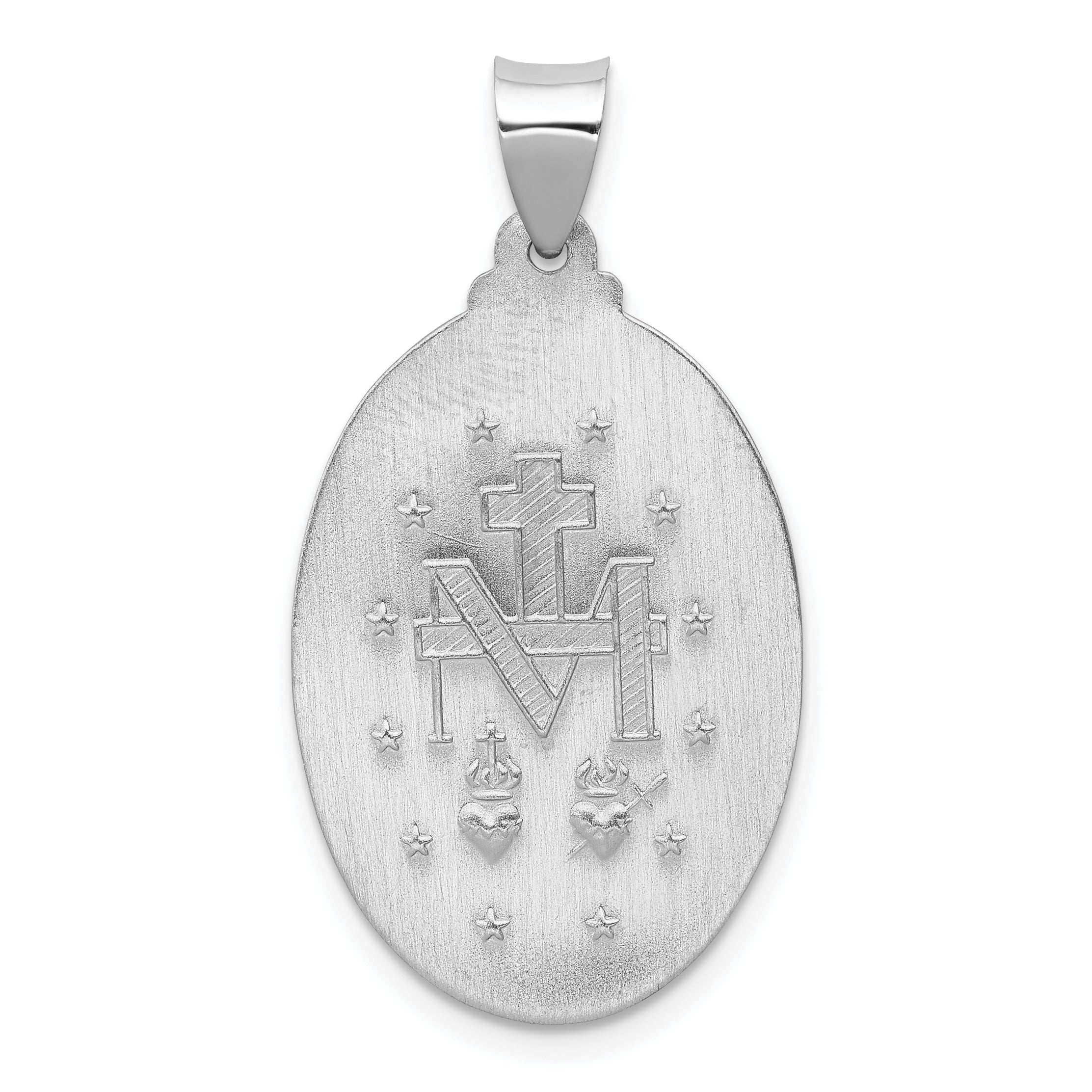 14K White Gold Polished/Satin Miraculous Medal Hollow Pendant