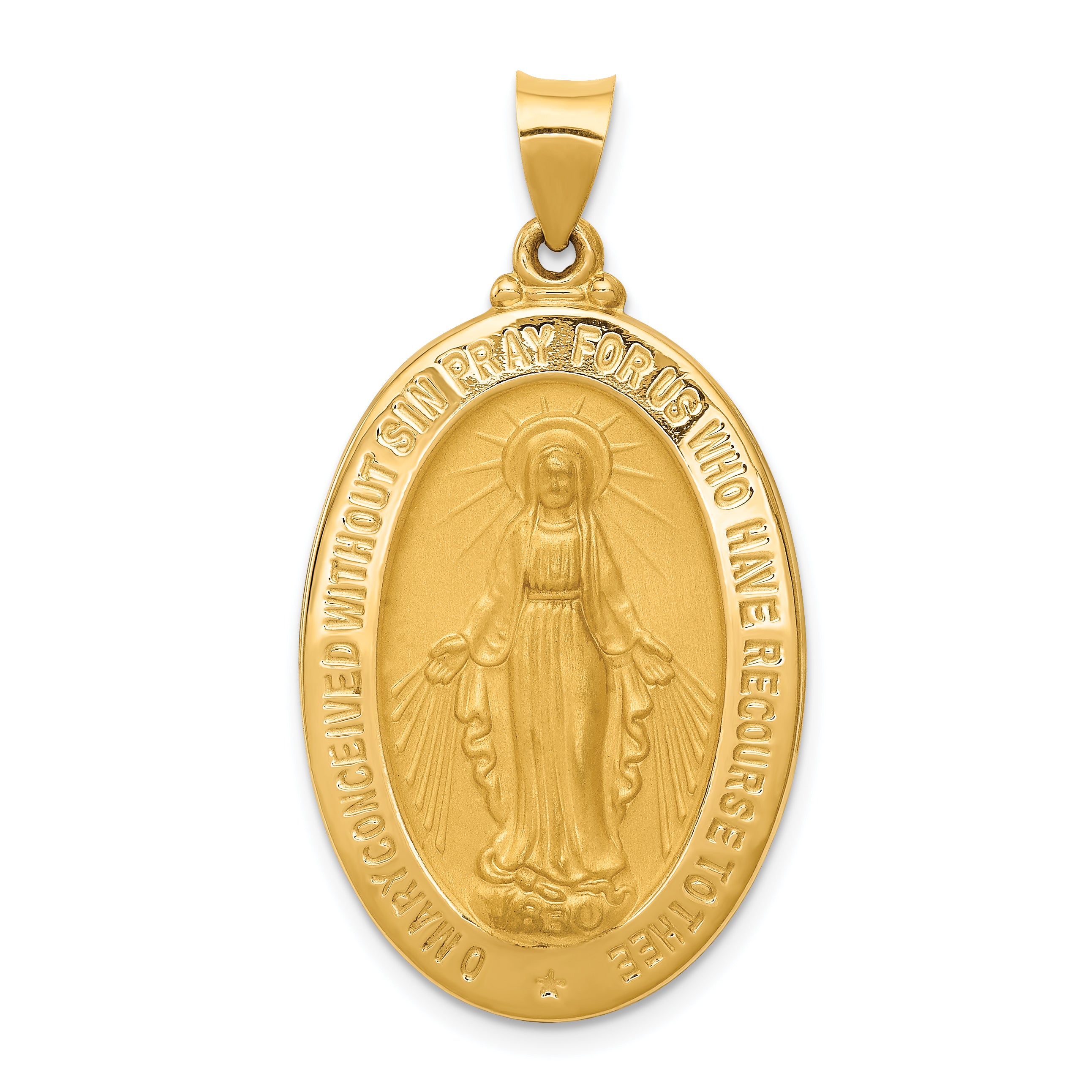 14k Hollow Polished And Satin Miraculous Medal Pendant Main image