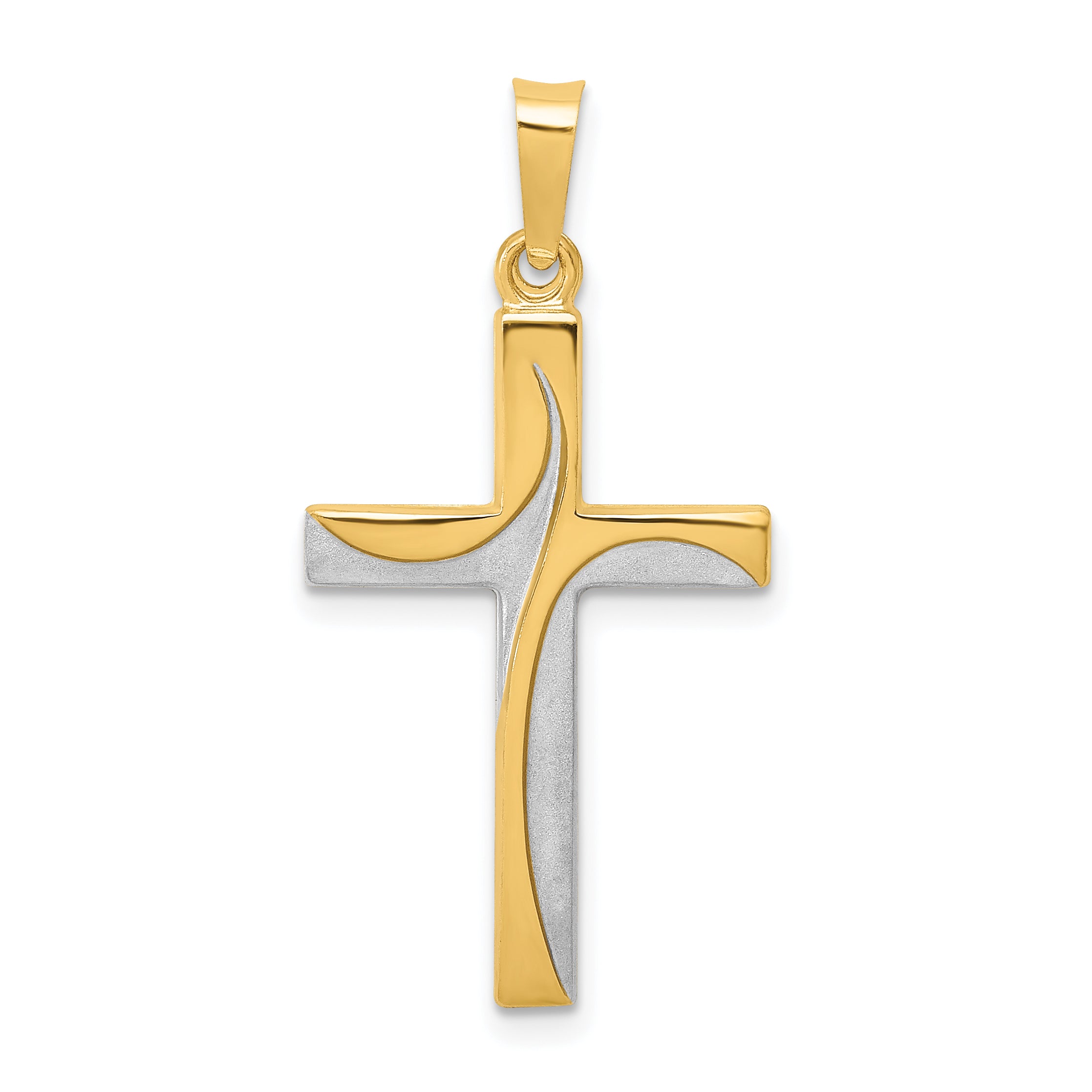 14K Rhodium Satin and Polished Latin Cross Pendant Main image
