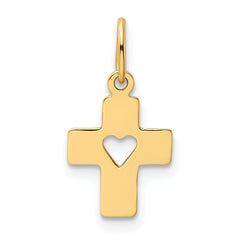 14K Polished Cross with Heart Pendant