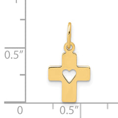 14K Polished Cross with Heart Pendant