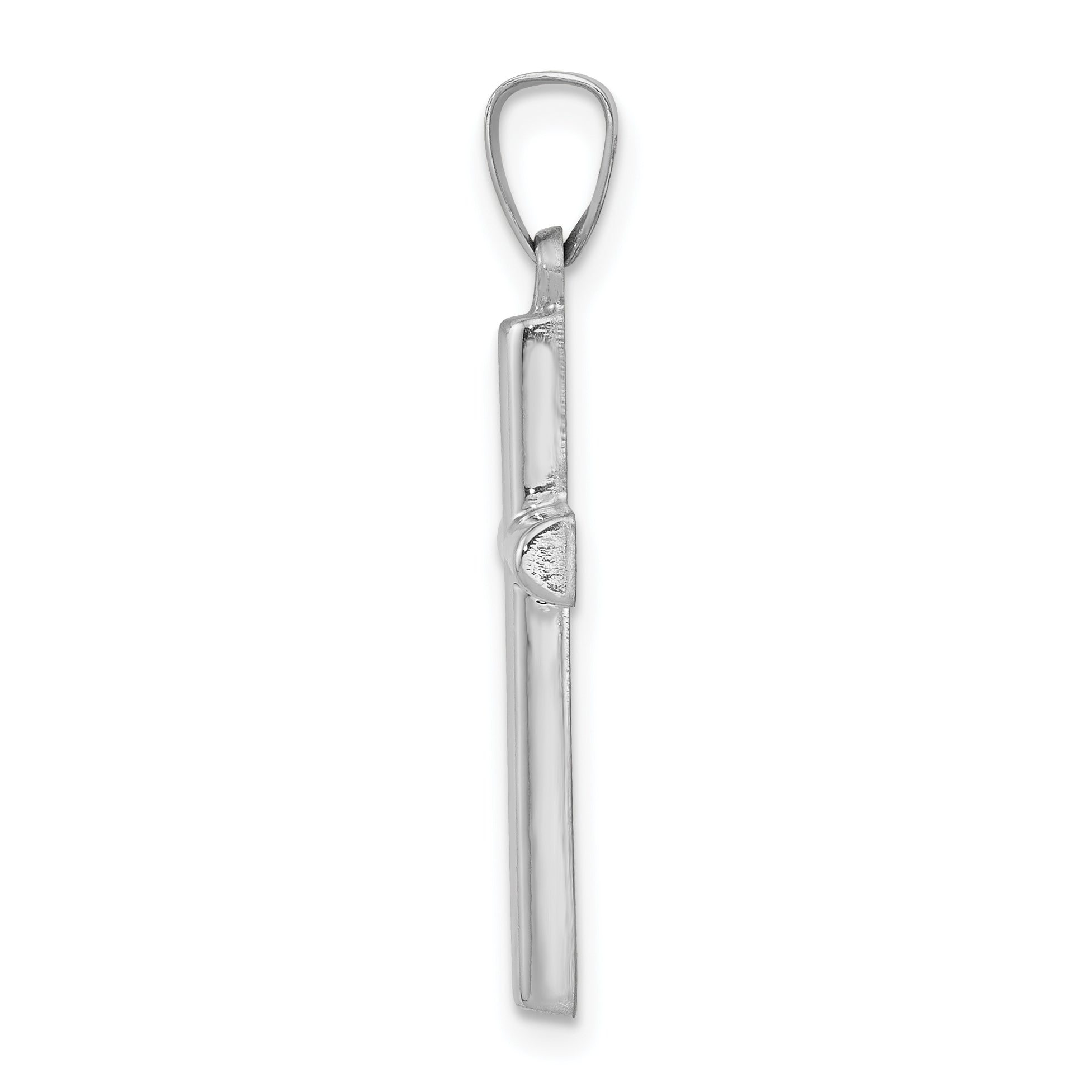 14K White Gold Brushed and Polished Hollow Latin Cross Pendant