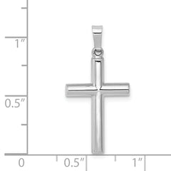 14K White Gold Brushed and Polished Hollow Latin Cross Pendant