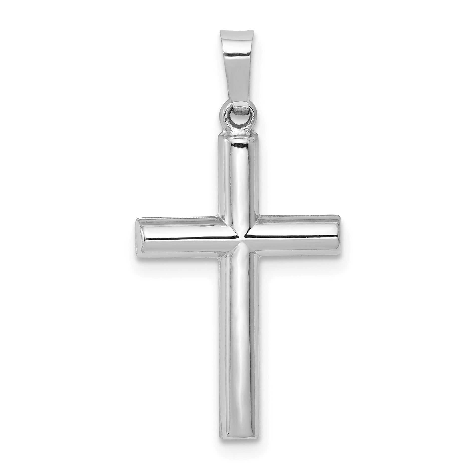 14K White Gold Brushed and Polished Hollow Latin Cross Pendant Main image