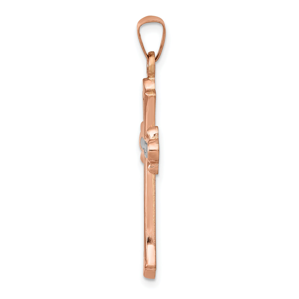14K Rose Gold W/ White Rhodium Cross Pendant