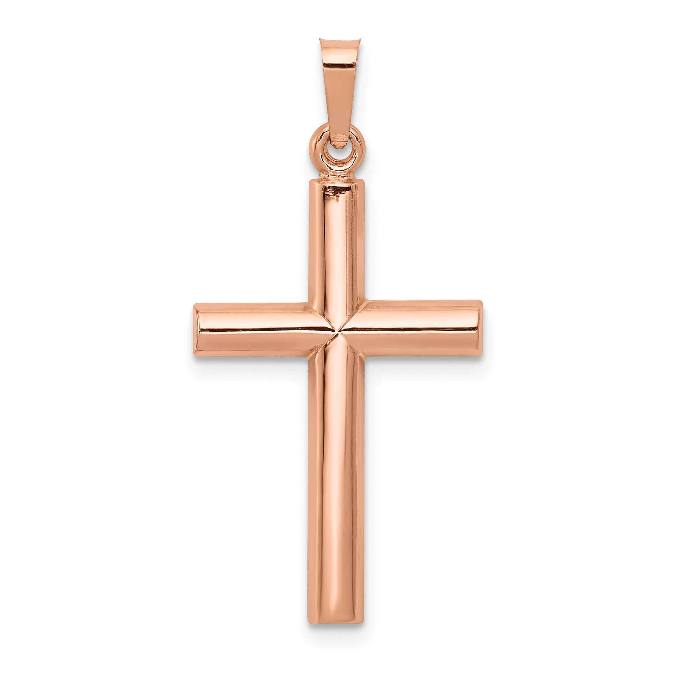 14K Rose Gold Brushed and Polished Hollow Cross Pendant Main image