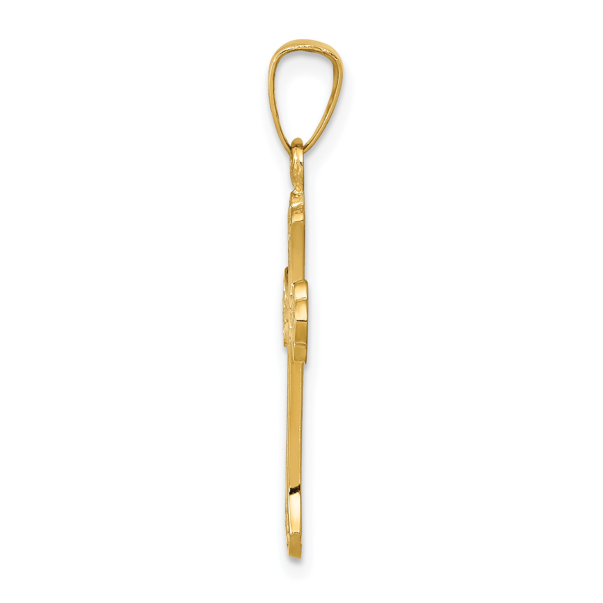14K Polished Fleur de lis Cross Pendant