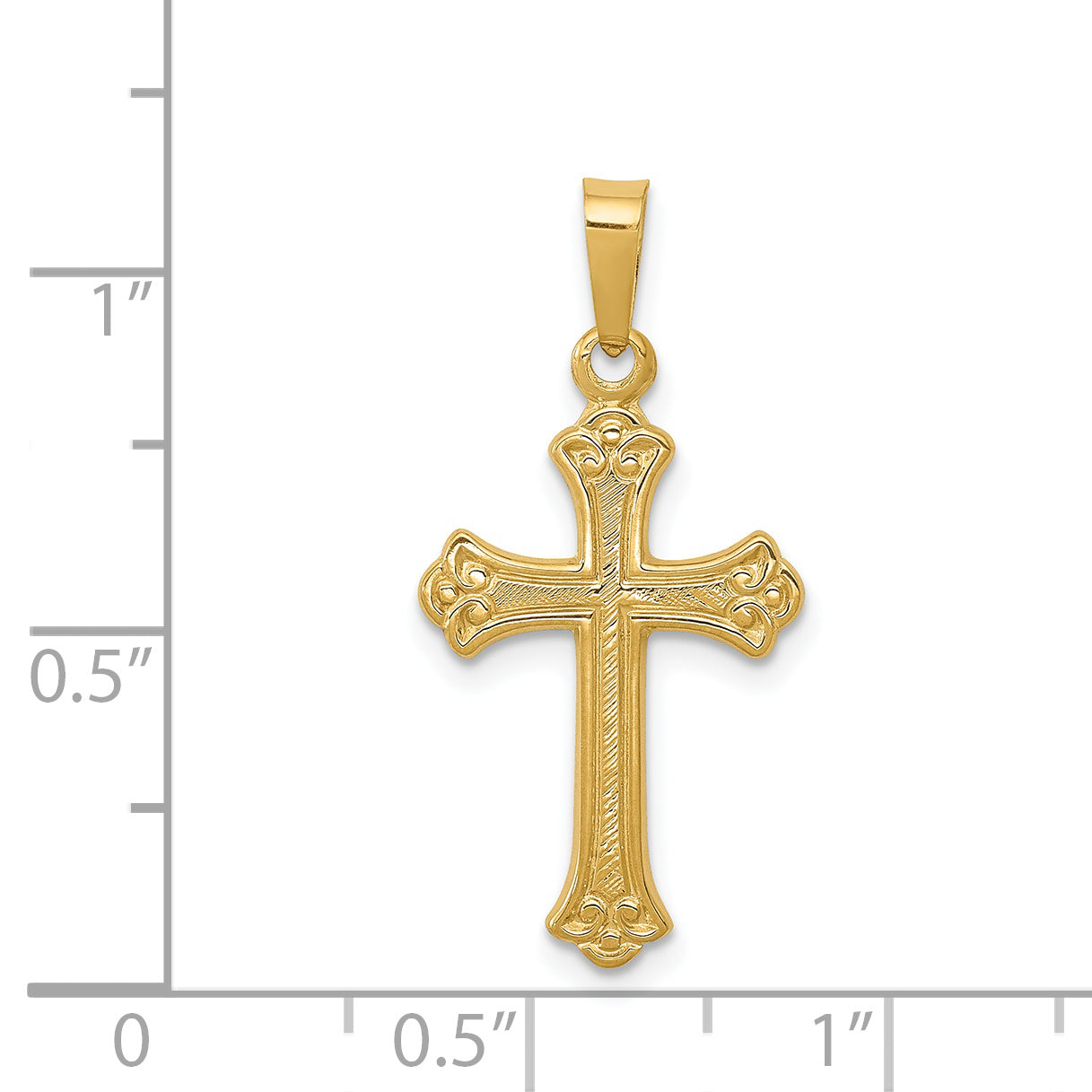 14K Polished Fleur de lis Cross Pendant
