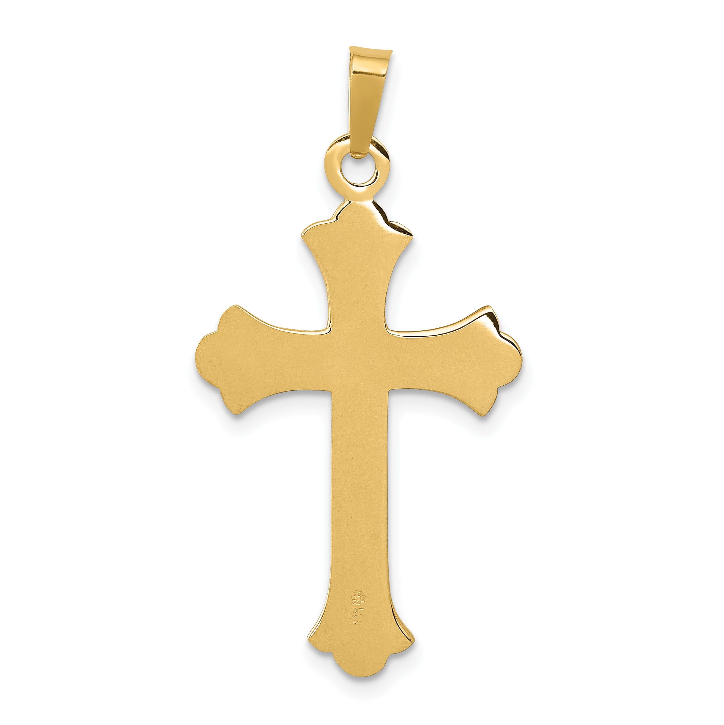 14K Textured and Polished Fleur de lis Cross Pendant