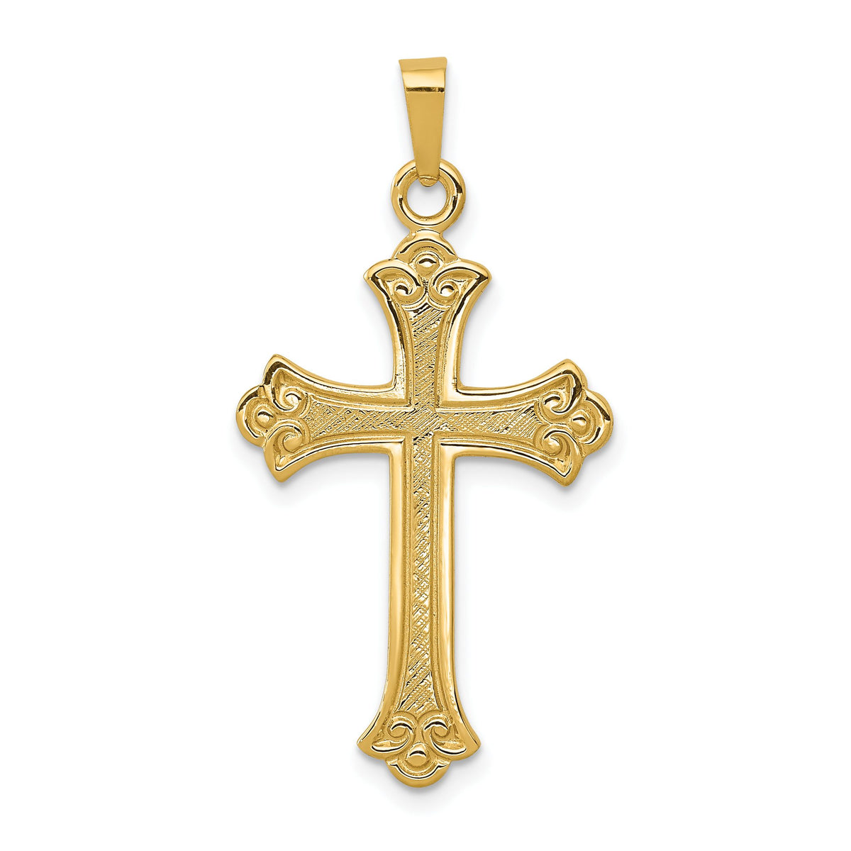 Fleur-de-Lis Cross Pendant in 14K Yellow Gold, 18x24mm Textured - Sophia Jewelers Main image